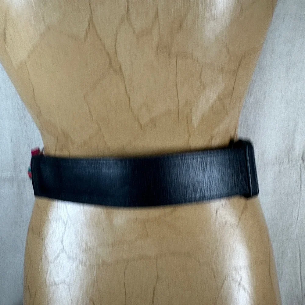 80s vintage statement Multi Leather Cord Bead Belt Black Multi Rainbow Boho